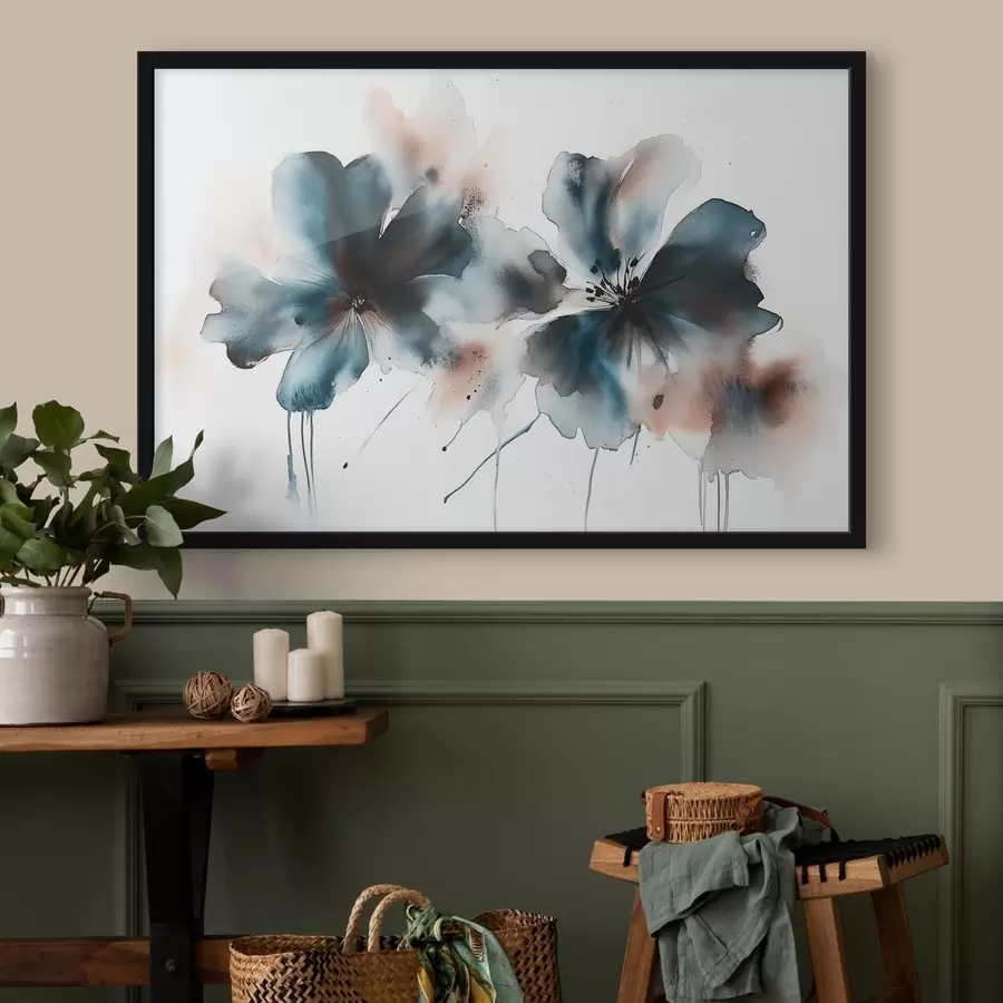 Fototapeedid Akvarellstiilis lilled, sinised värvid f42208