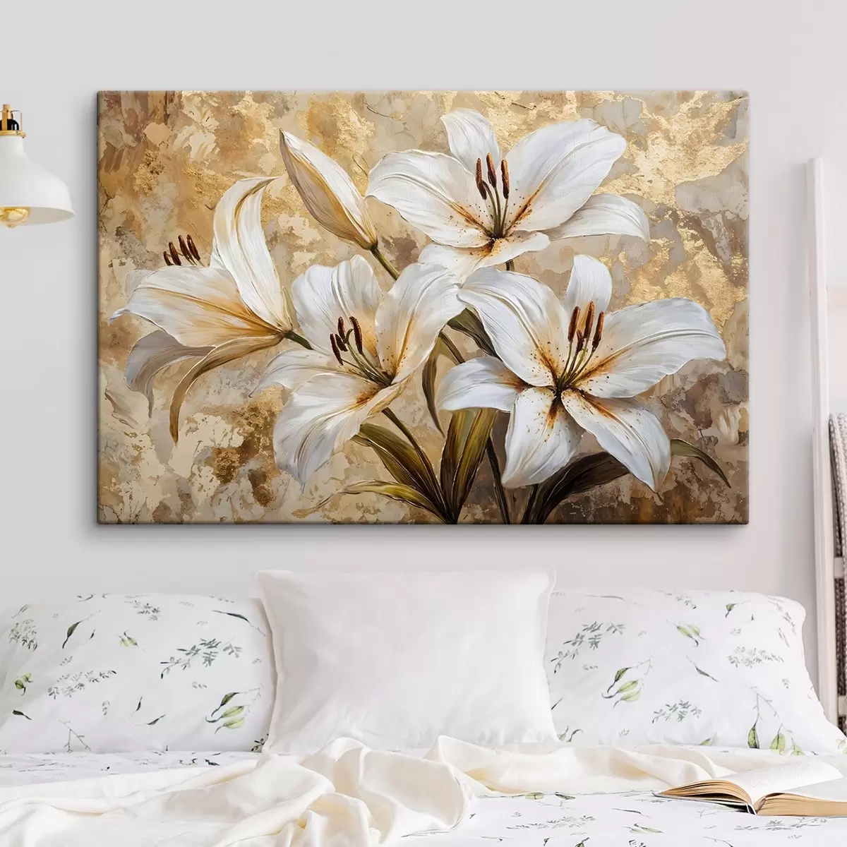 Pilt Kollase keskusega valged lilled beežil taustal s42216