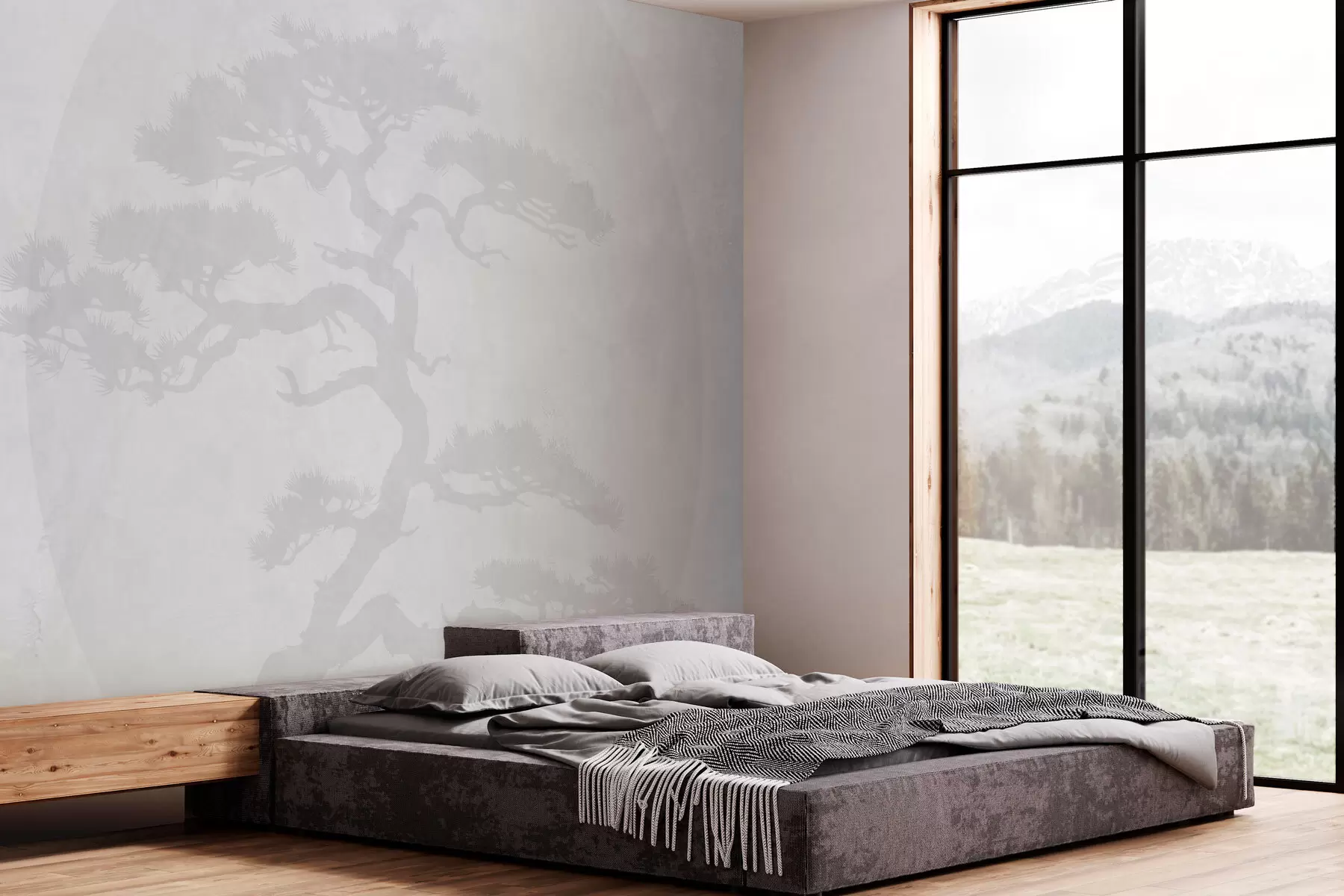 Fototapeedid Jaapani bonsai puu ja geomeetria grunge taustal w08554