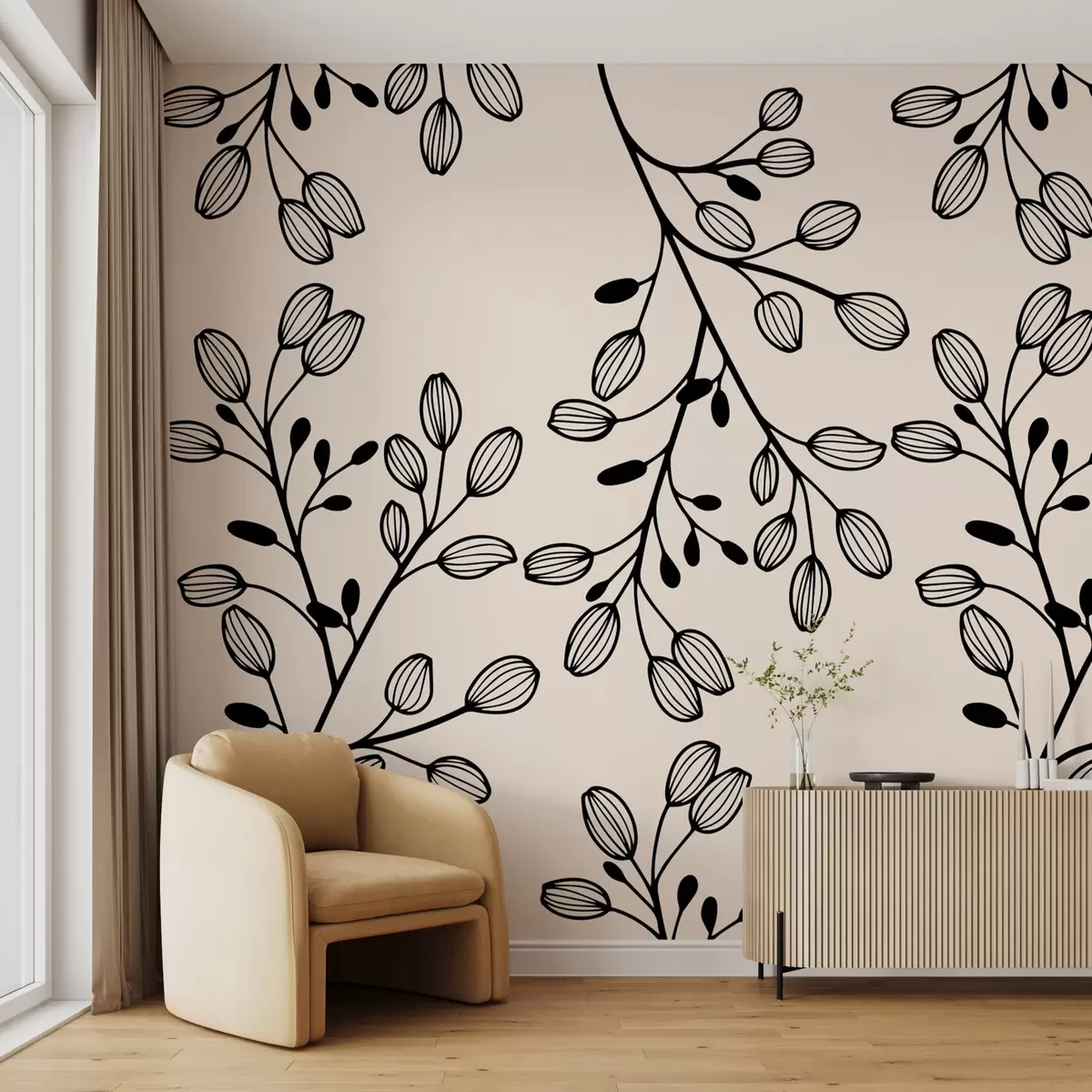 Fototapeedid maalitud oksad beežil taustal w02665