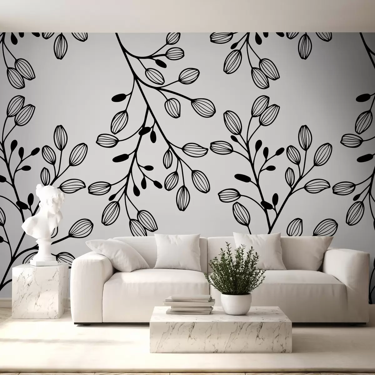 Fototapeedid maalitud oksad hallile taustale w02665v1