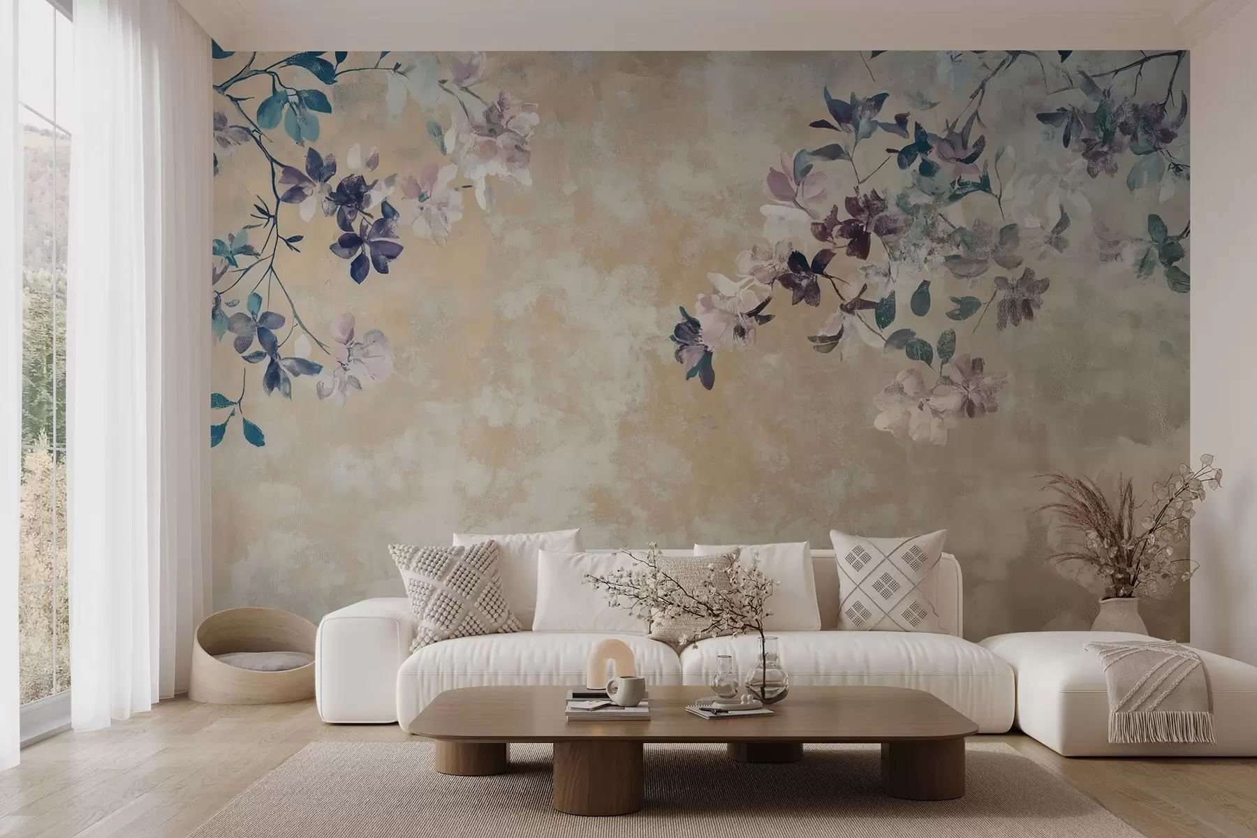 Fototapeedid retrostiilis tapeet okste ja lilledega w02686