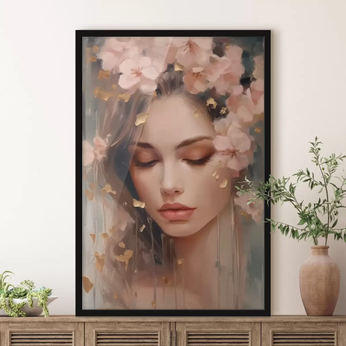 Plakat Tüdruku nägu ja lilled f42300