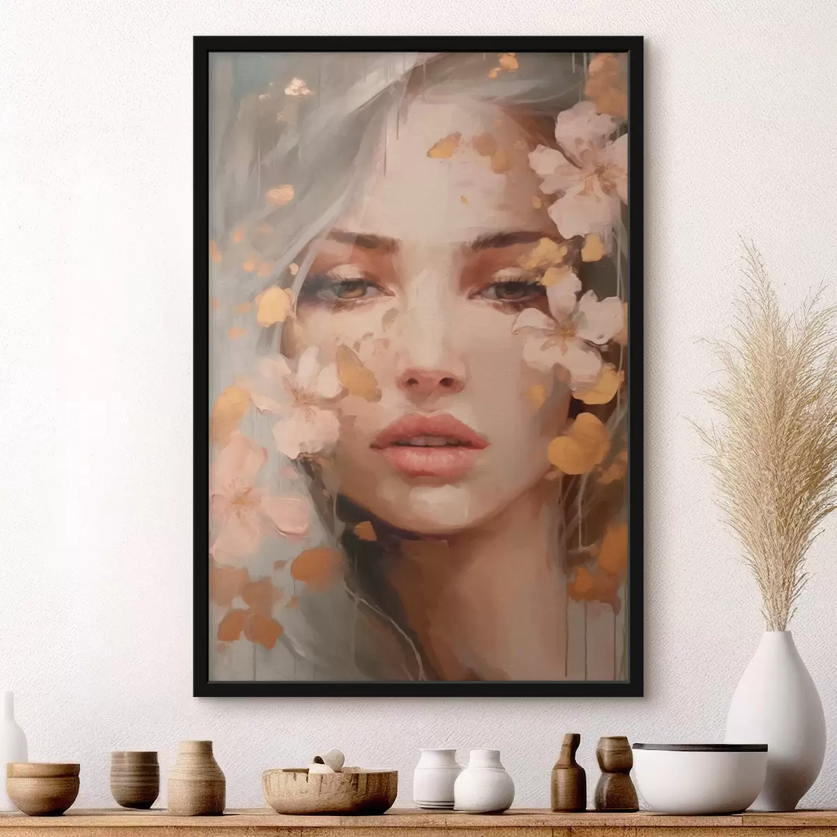 Plakat Tüdruk ja roosad lilled f42301