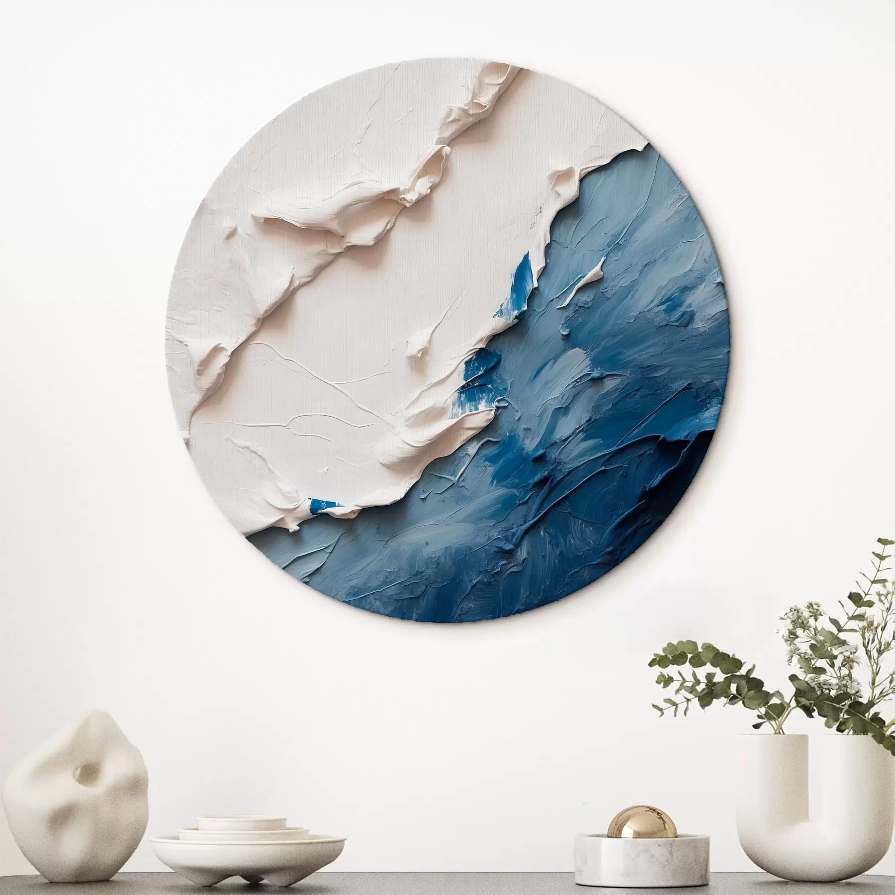 Pilt Abstraktsioon, kasutades valgeid ja siniseid õlivärve r41025