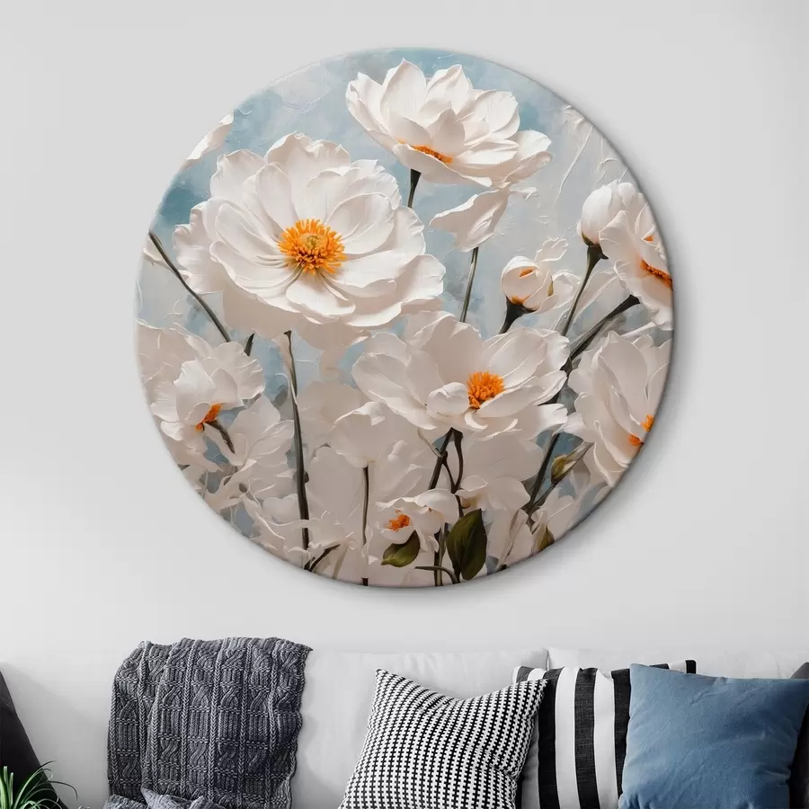 Pilt Valged lilled sinise ja valge õli taustal r41041