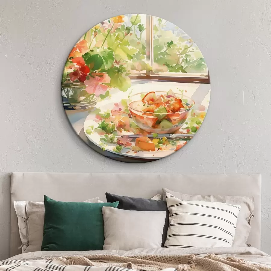 Pilt Akvarell roheline salat, päikesevalgus aknas, rustikaalne stiil r41167