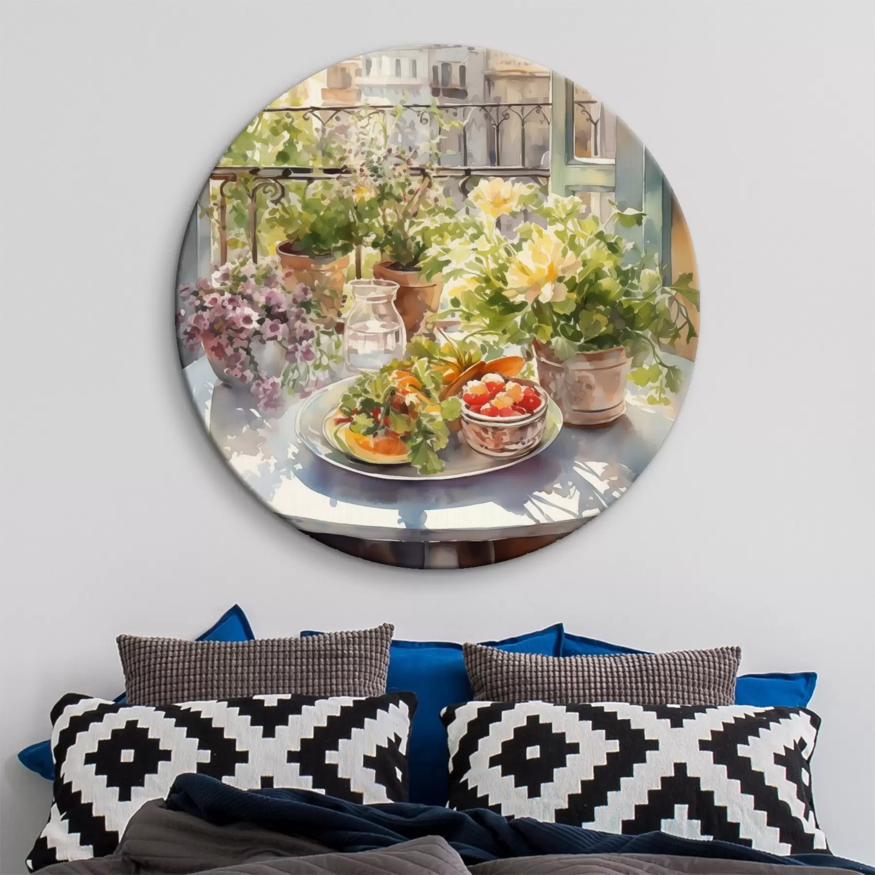 Pilt Romantiline õhtusöök vaatega linnale, akvarell, lilled r41168