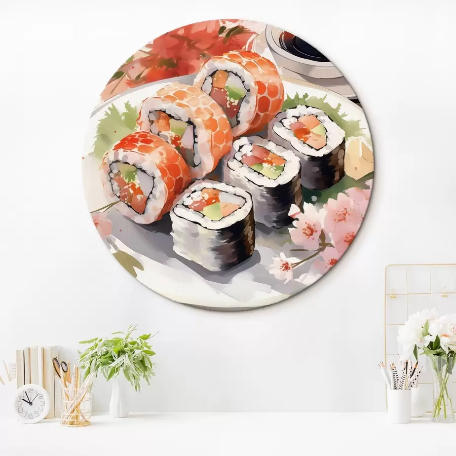 Pilt Sushi taldrikul, akvarell, lilleline, jaapani r41179