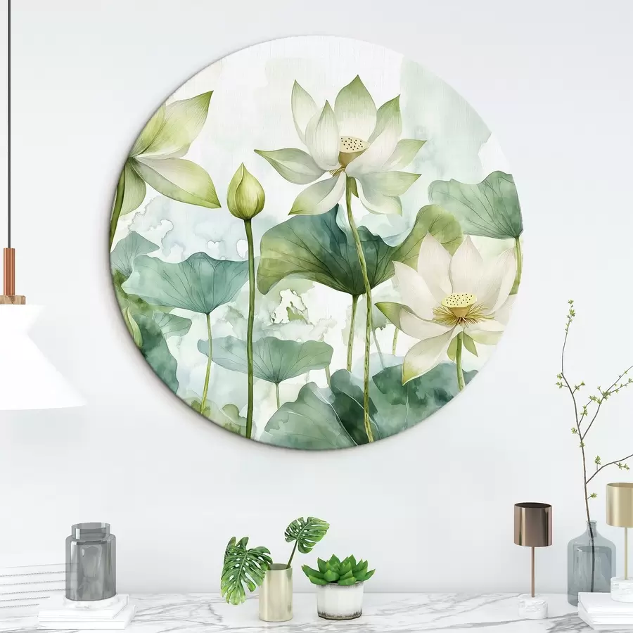 Fototapeedid Akvarell-lootoseid, lopsakas rohelus r41226