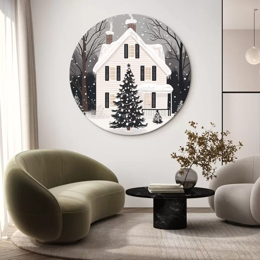 Pilt Talvine linn, kaunistatud mänd, jõulud, mets, ilus maja r41371