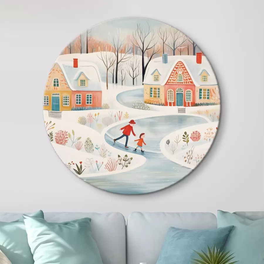 Pilt Talveküla, mets, lilled, uisud, värvilised majad r41378