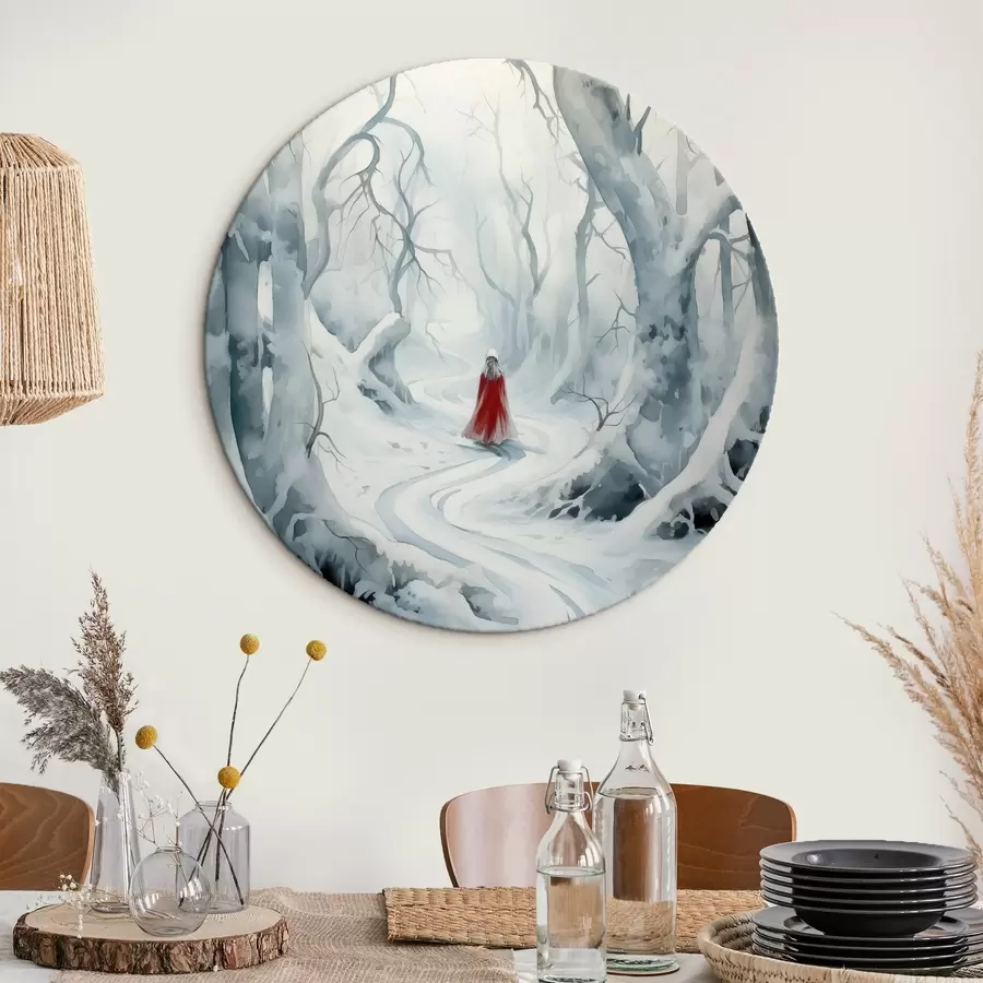 Pilt Punases mantlis mees keset talvist metsa r41438