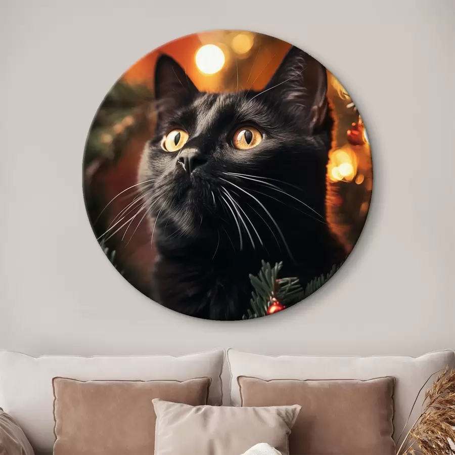 Pilt Must kass uusaastatulede taustal r41441