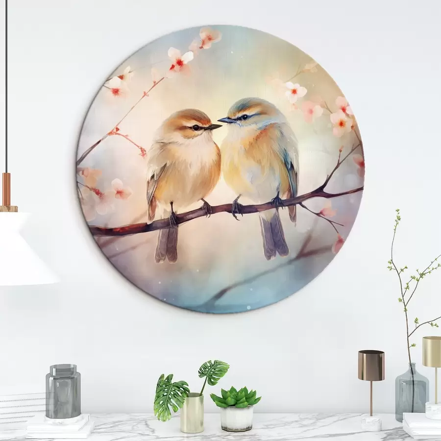 Pilt Linnupaar istub õitsval oksal r41476