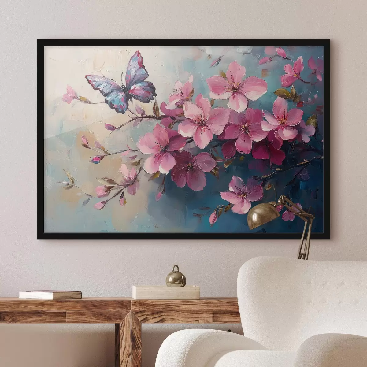 Plakat Roosad lilled ja liblikas f42320