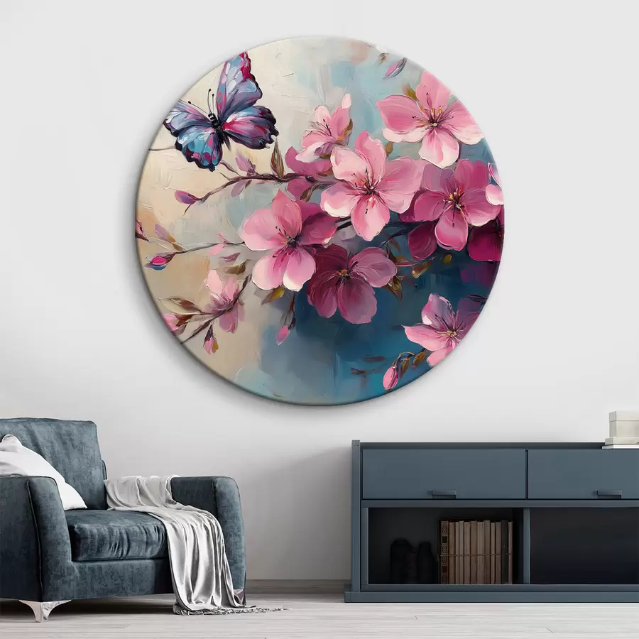 Pilt Roosad lilled ja liblikas r42320