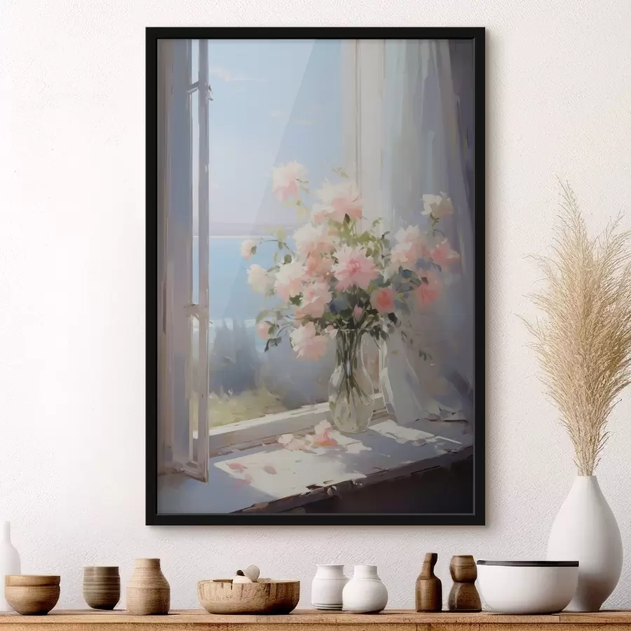 Fototapeedid Kimp õrnade lilledega klaasvases, mis imiteerib maali f42352