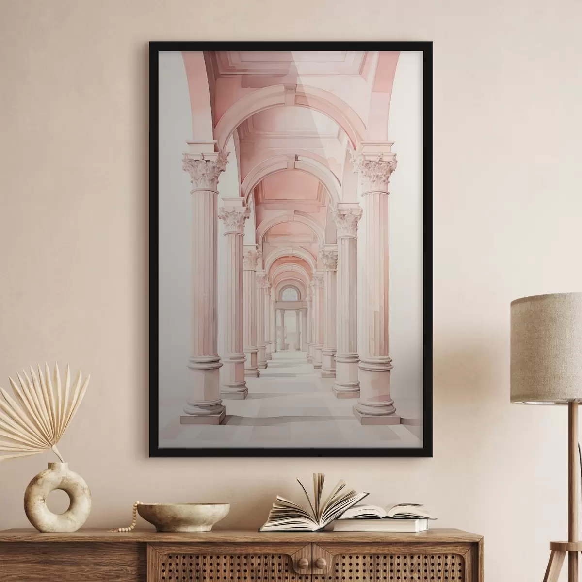 Plakat Arhitektuurne struktuur koos veergudega, mis imiteerib akvarellidega f42361