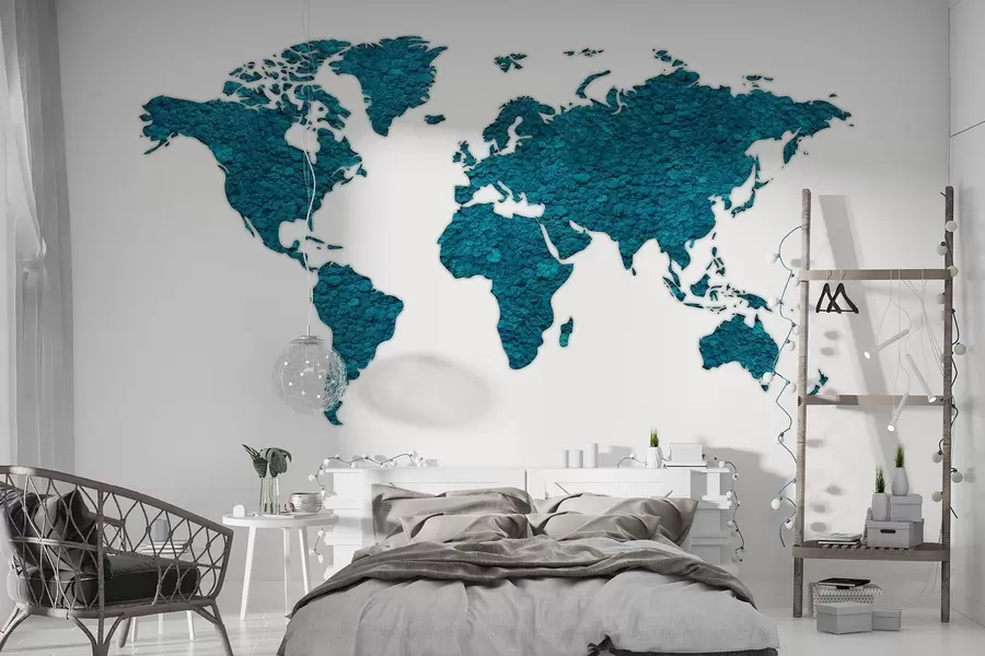 Fototapeedid Maailma kaart koos sambla, looduse, sinise värvipaletiga  w02657v1