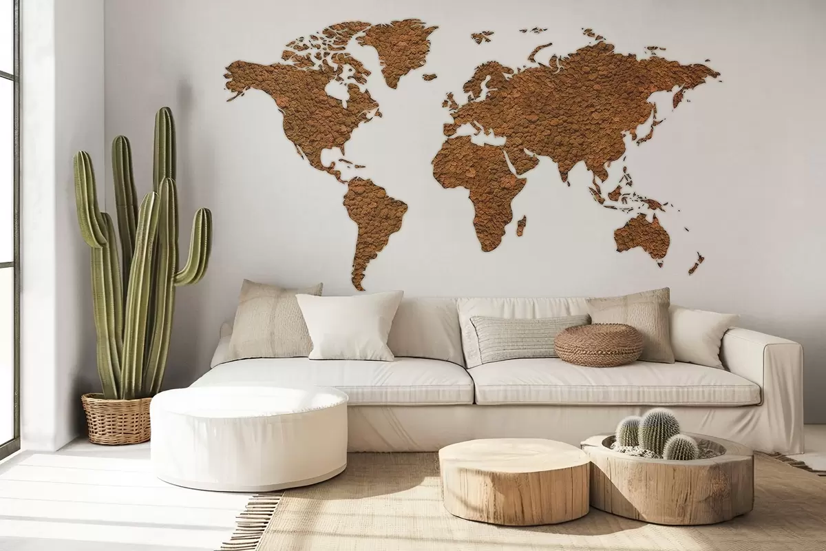 Fototapeedid Maailma kaart koos sambla, looduse, beeži värvipaletiga  w02657v4