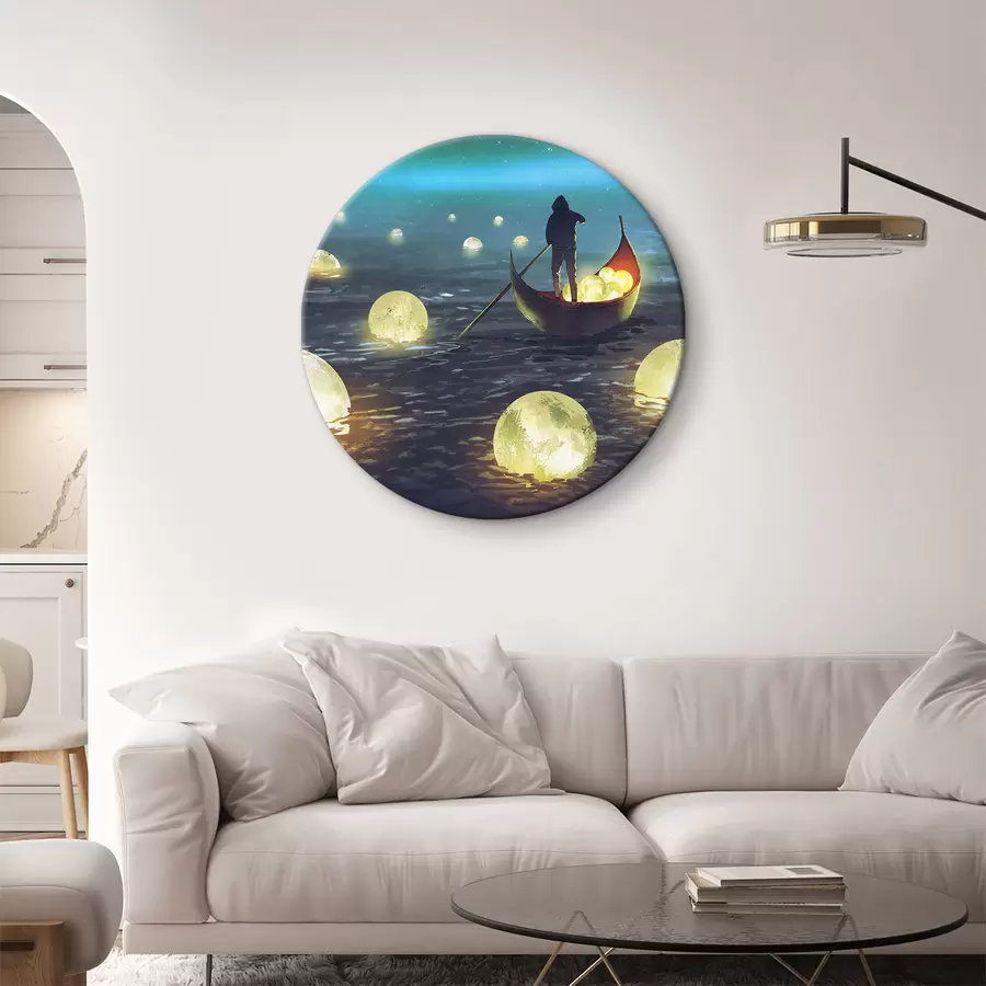 Pilt Mees paadis, taustaks särav kuu r34544