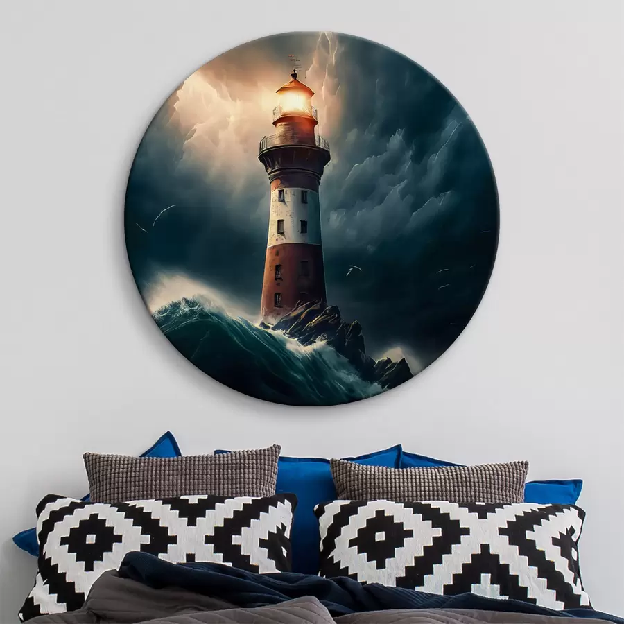 Pilt Maaliline tuletorn üksikul saarel tormi ajal r35349