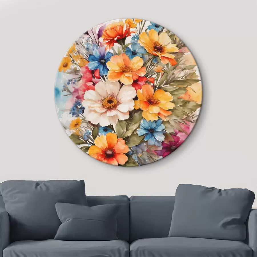 Pilt Roosa, kollase, sinise ja punase lille akvarellkimbuke r36121