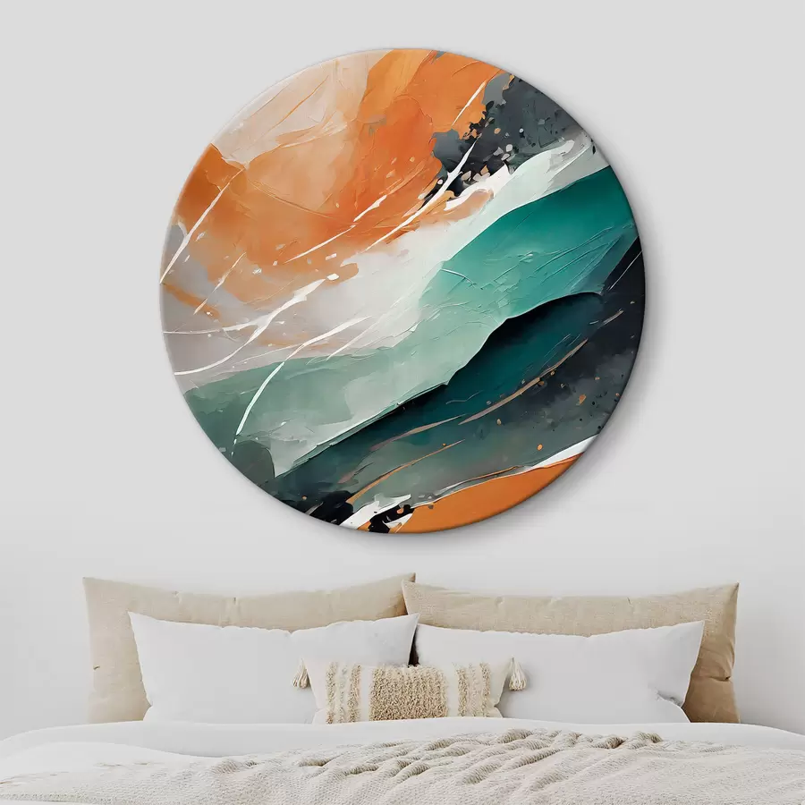 Pilt Abstraktne akrüülkunst, pintslitõmme, värvitekstuur, oranž, sinised värvid r36497