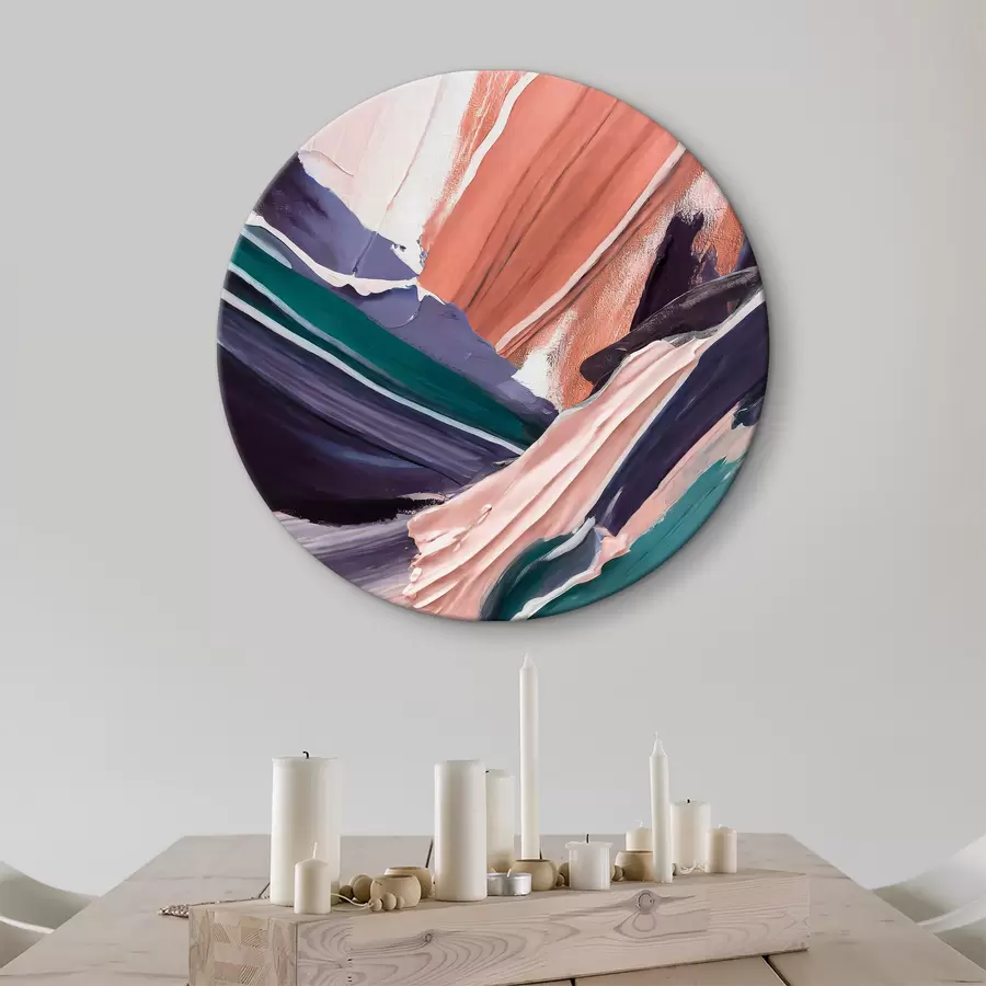 Pilt Abstraktne õlivärv, pintslitõmme, värvi tekstuur, pehmed oranžid lillad värvid r36498