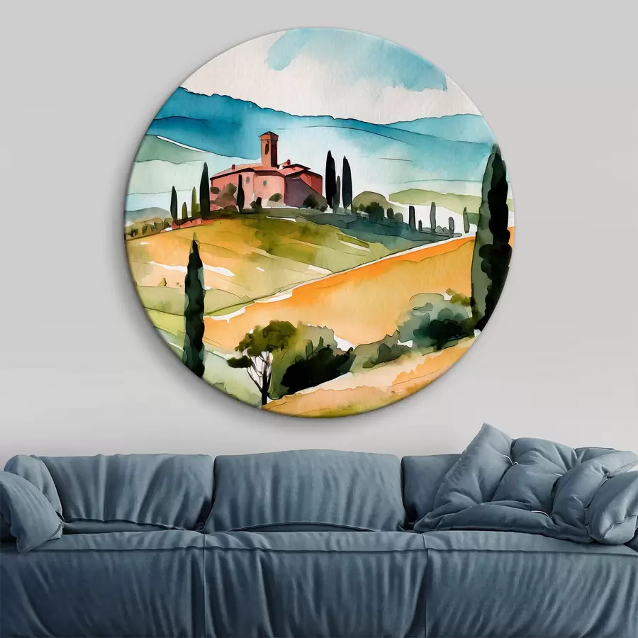 Fototapeedid Itaalia maastik, akvarell, Toscana r36683