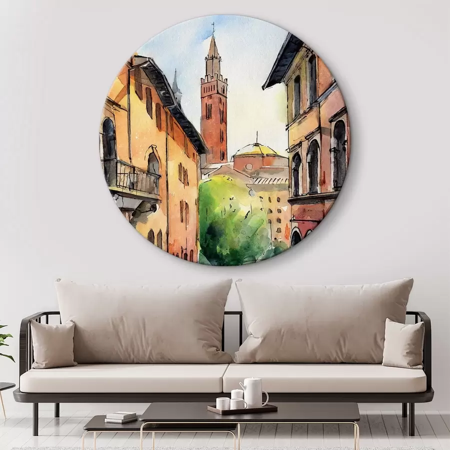 Pilt Akvarellmaal tänava hoonete ja puudega r36684