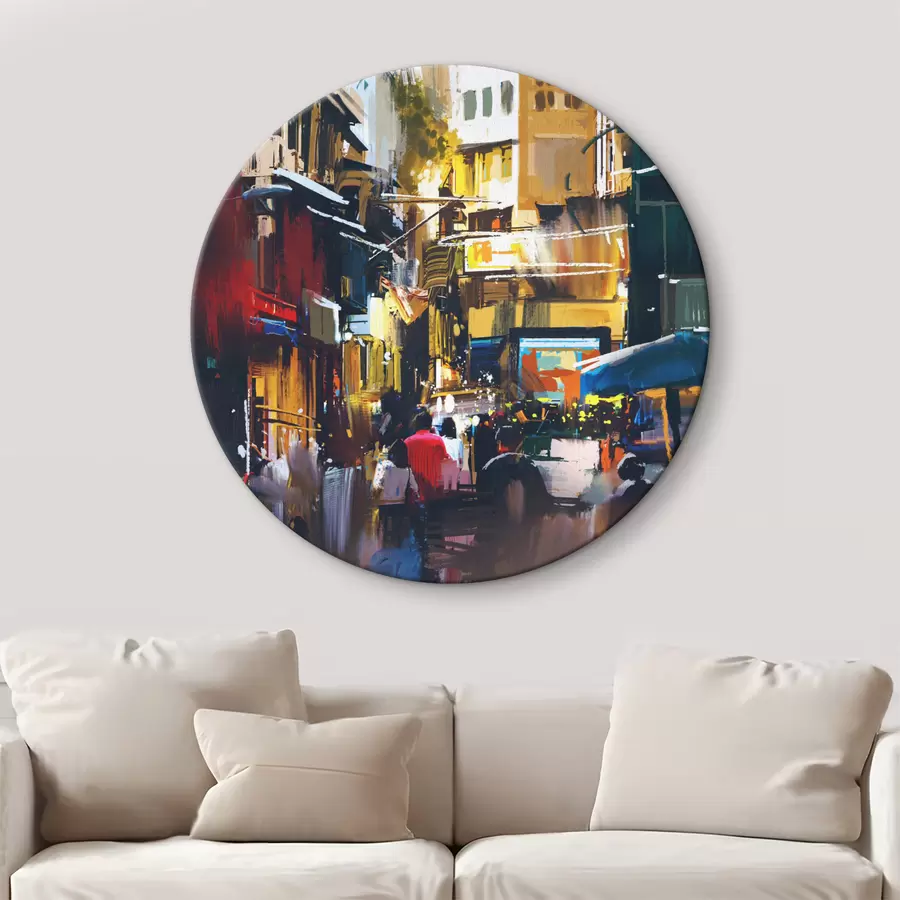 Pilt Tänav koos hoonete ja inimestega, kes kõnnivad r37096