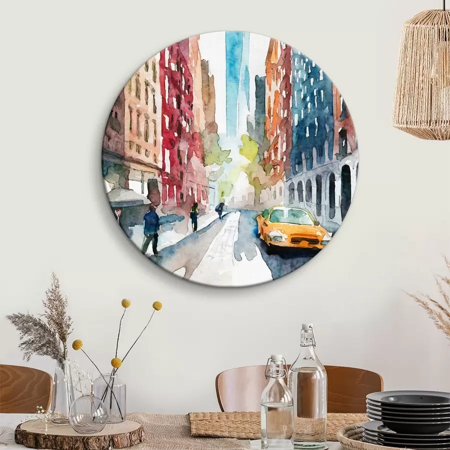 Pilt Akvarell, millel on kujutatud tänav koos hoonete ja kõrge torniga taustal r37346