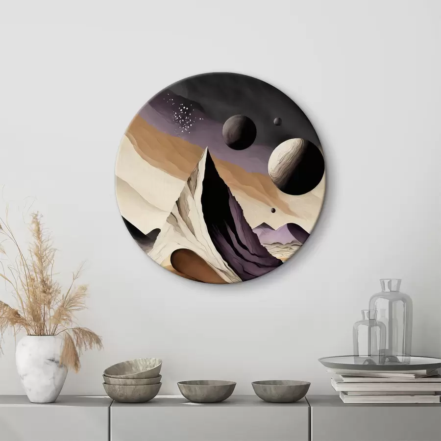 Pilt Abstraktne kunst, kõrb, mäed ja kivid, lilla ja beež, kosmos r37362