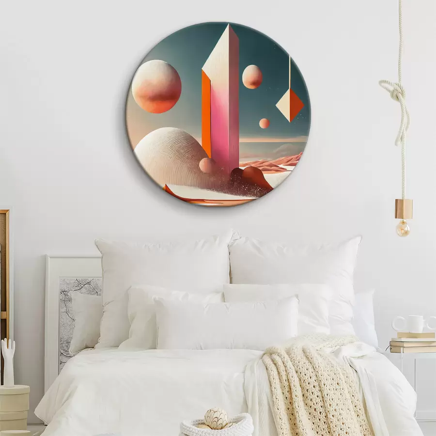 Pilt Kõrbemaastik koos torni ja geomeetriliste kujunditega r37368