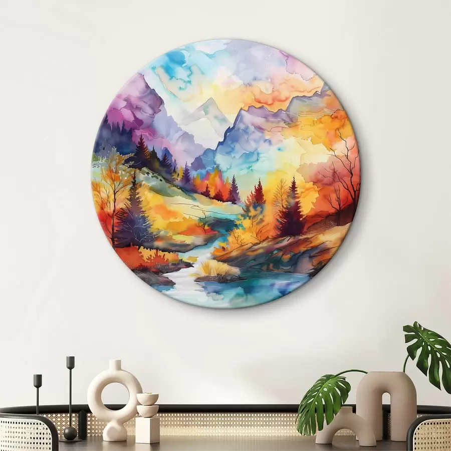 Pilt Värviline mägimaastik koos puude ja jõega r38145