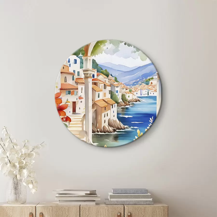 Pilt Pilt linnast koos jõe ja lilledega r38406