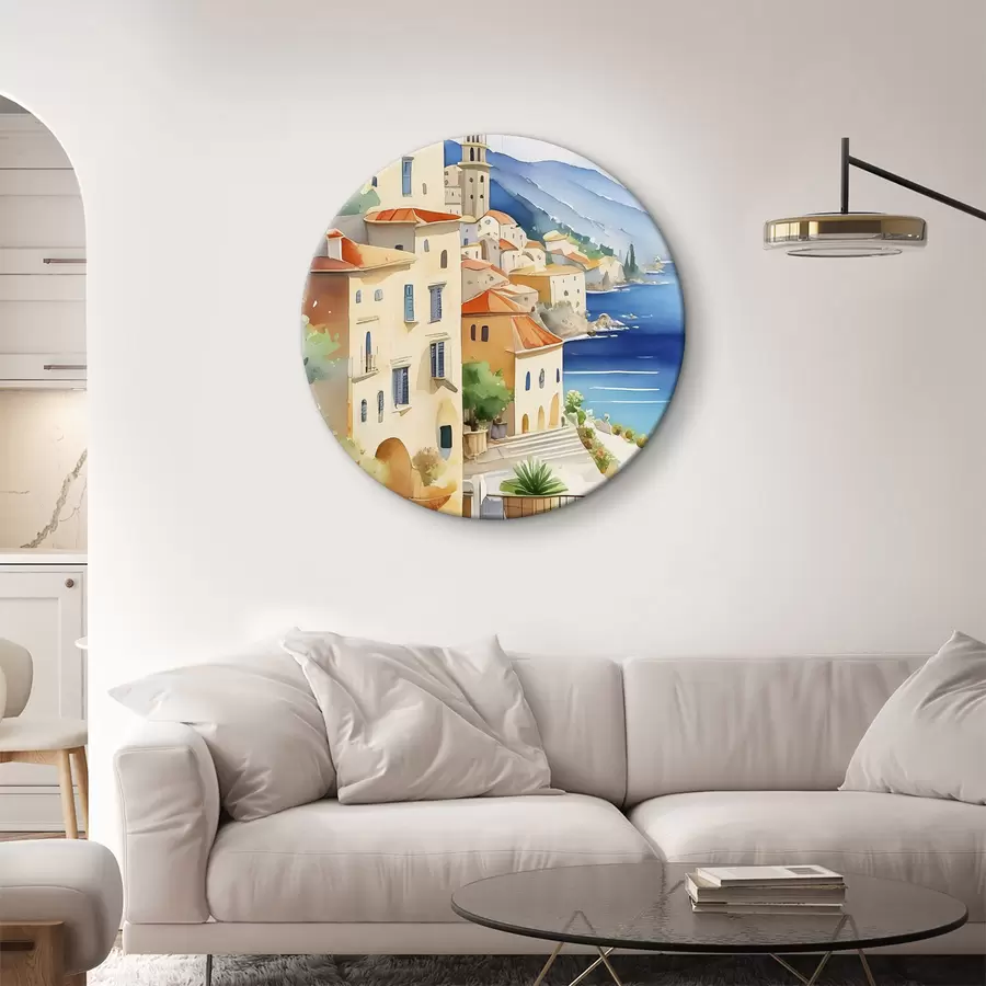 Pilt Akvarell, millel on kujutatud linn mere kohal asuval künkal r38409