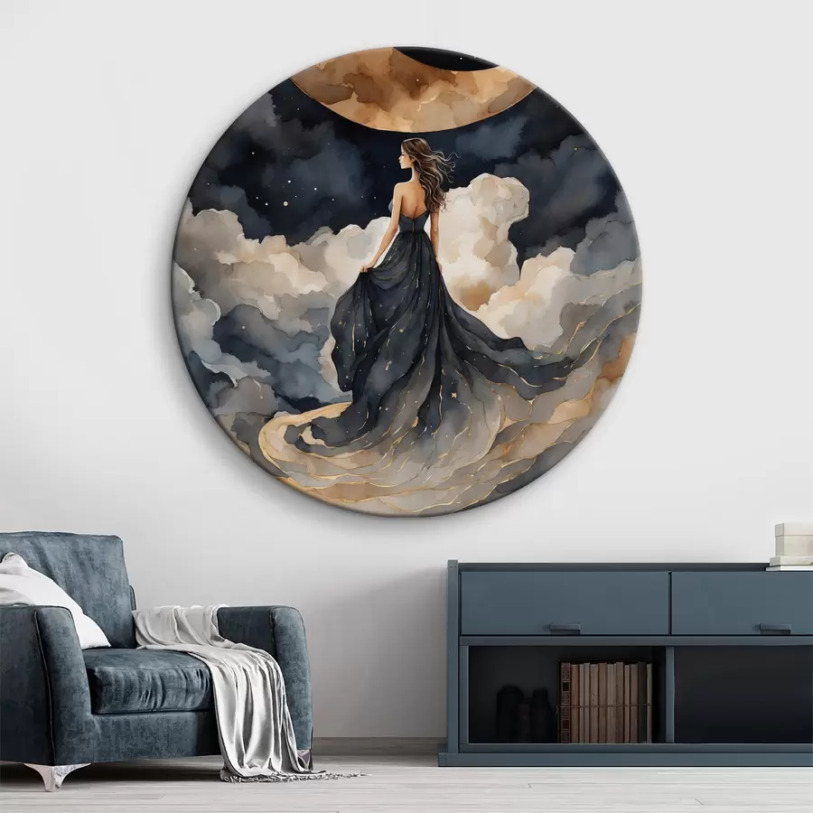 Pilt Naine sinises kleidis ja kuu taevas r38428