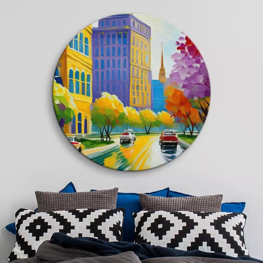 Pilt Pilt linna tänavast koos autode ja puudega r38657