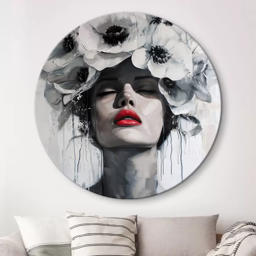 Pilt Lilledega juustes ja punaste huultega naise portree r39253