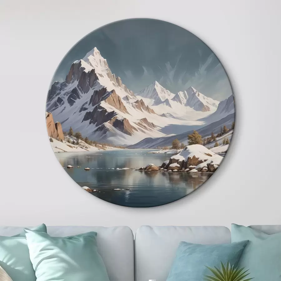 Pilt Lumine mäestik peegeldub rahulikus järves, vees ujuvad paadid ja dramaatiliselt pilvine taevas r40551