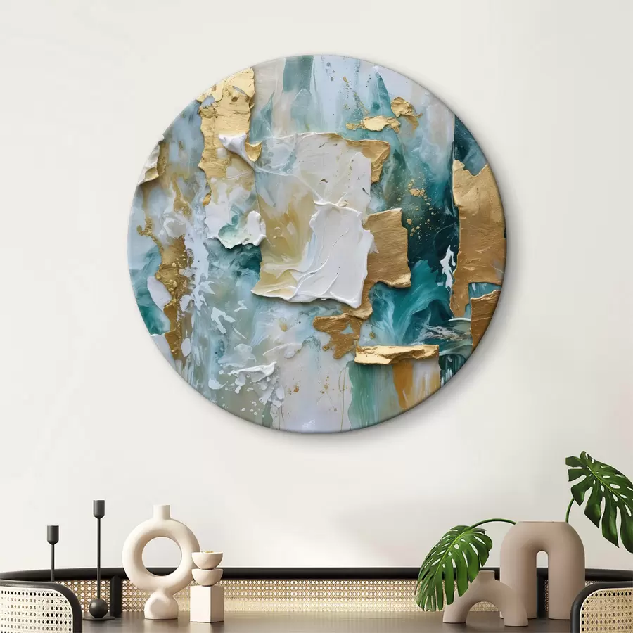 Pilt Valge, sinise ja kollase värvikihiga kooruv värv loob abstraktse, tekstuurse trükise r40577