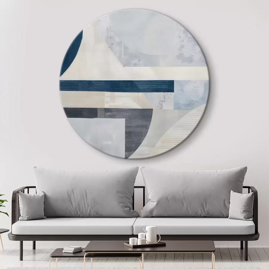 Fototapeedid Minimalistlik abstraktsioon geomeetriliste kujundite ja tekstuuridega sinistes, hallides ja valgetes toonides r40596