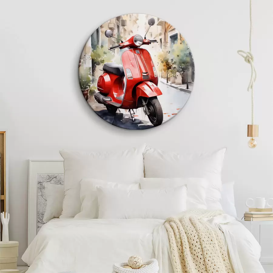 Pilt Punane mootorratas Rooma tänaval akvarellina r40728