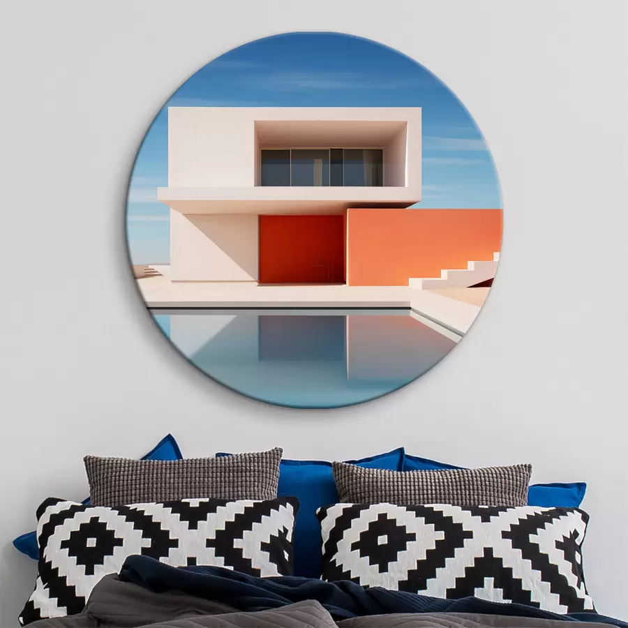 Pilt Minimalistlik arhitektuurne maastik, maja ja bassein r40811