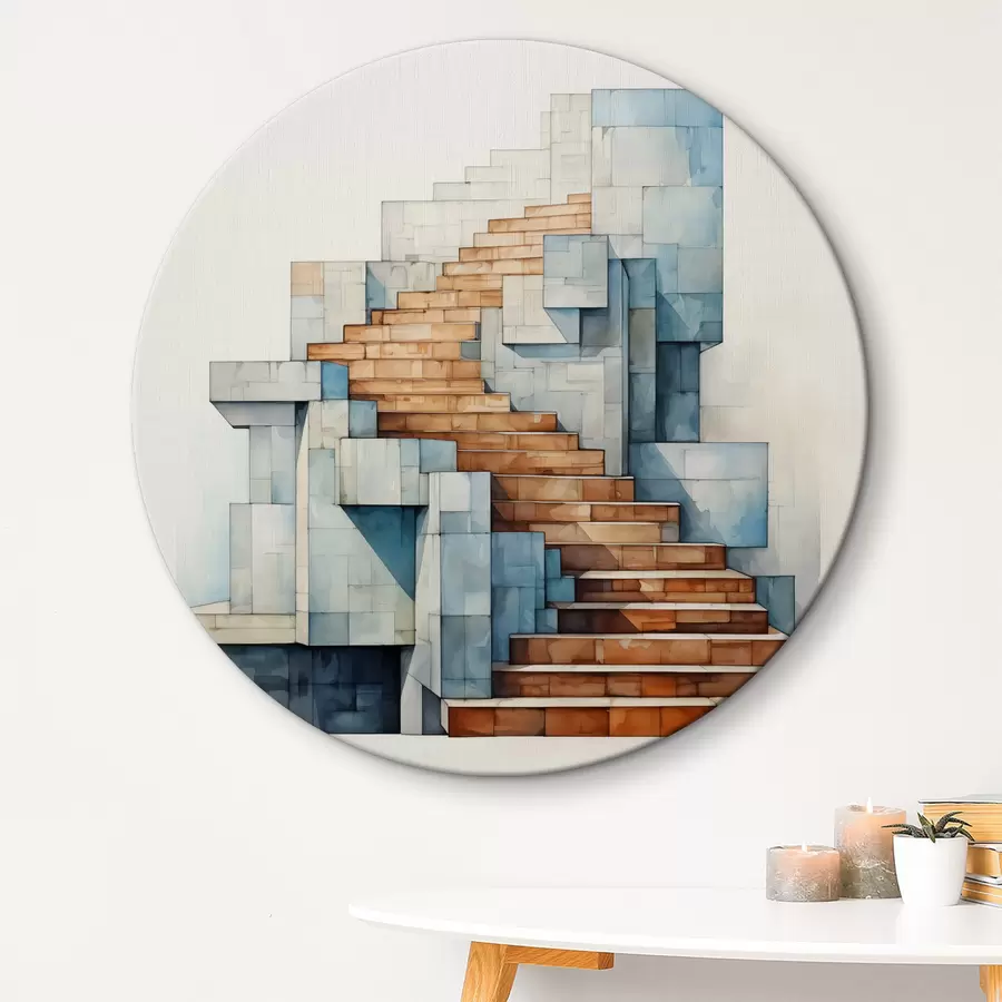 Pilt Kivitrepp abstraktne arhitektuuriline maastik akvarell r40891