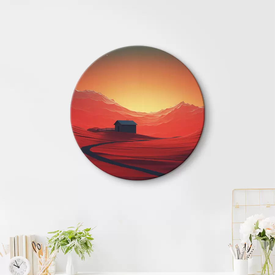 Pilt Öö kõrbes, kuu, punased liivad, futurism, väike maja r40950