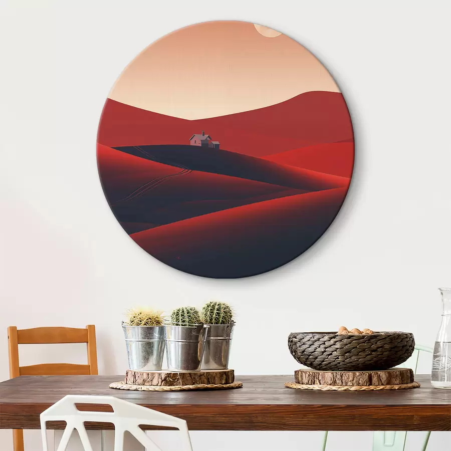 Pilt Minimalistlik kõrbemaastik maja ja kuuga r40953